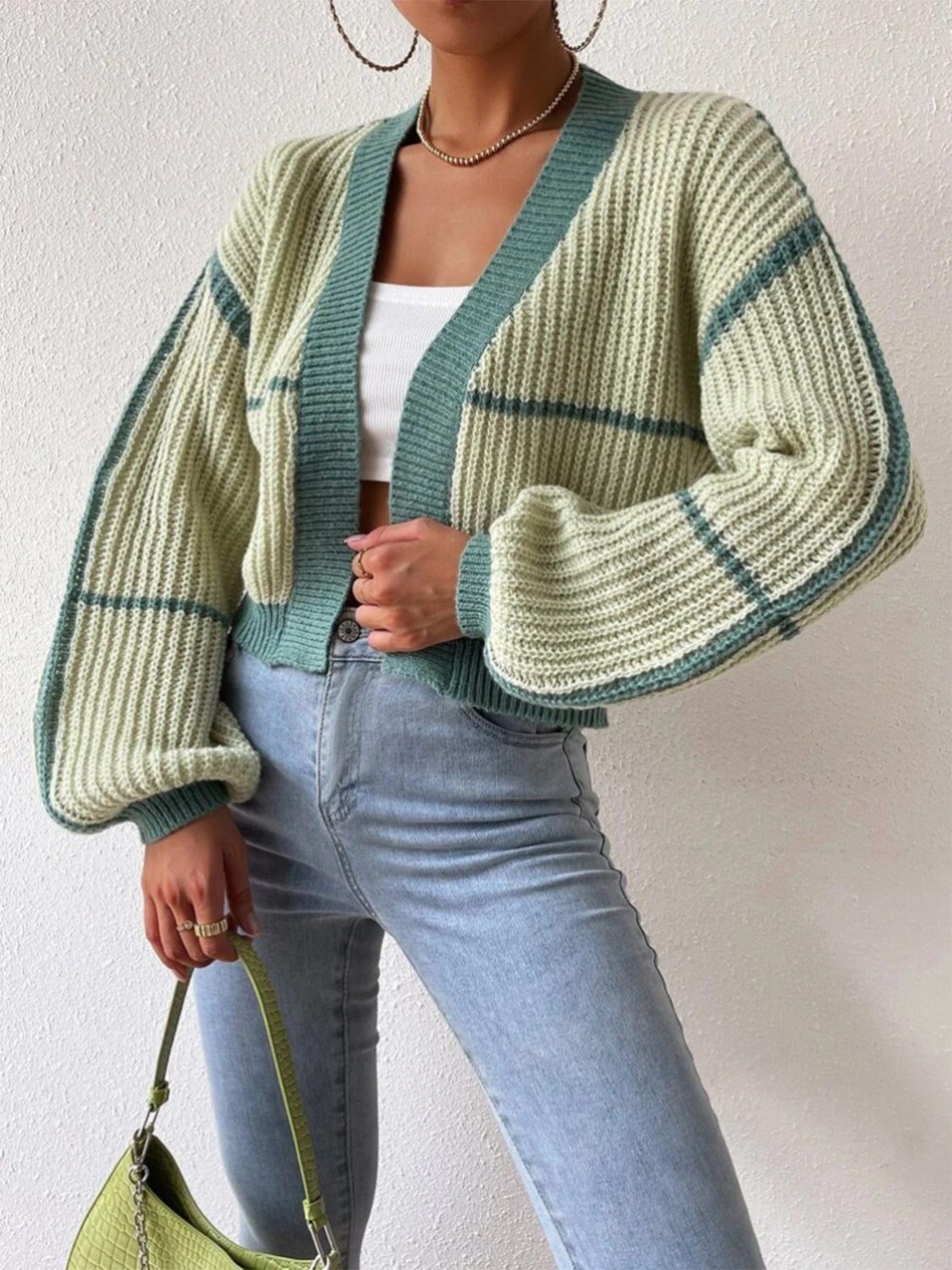 Open Front Dropped Shoulder Cardigan