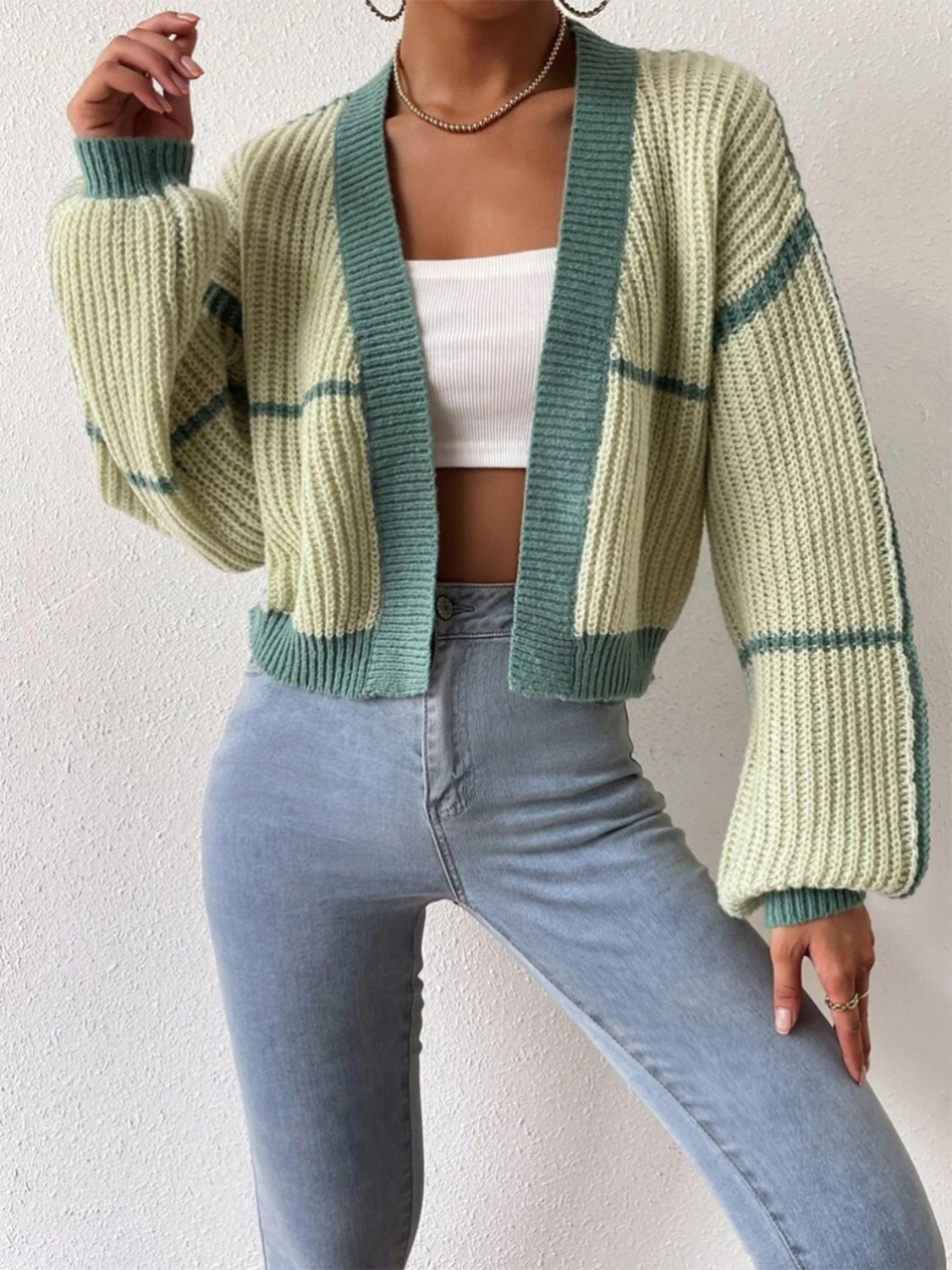 Open Front Dropped Shoulder Cardigan